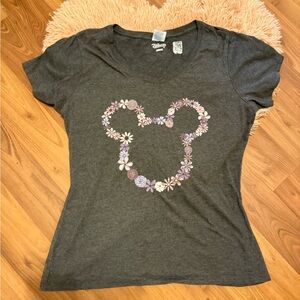 Disney Charcoal Tee with Floral Mickey Outline